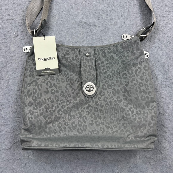 Baggallini Handbags - Baggallini Helsinki Bag Large Pewter Animal Print Crossbody Shoulder Travel Hobo